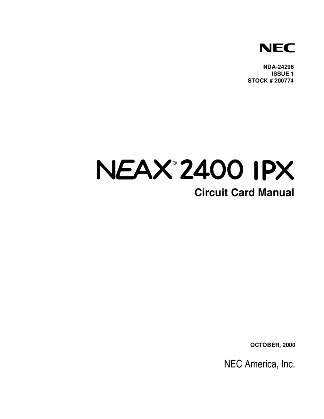 NEC 2400 ipx manual Circuit Card Manual 