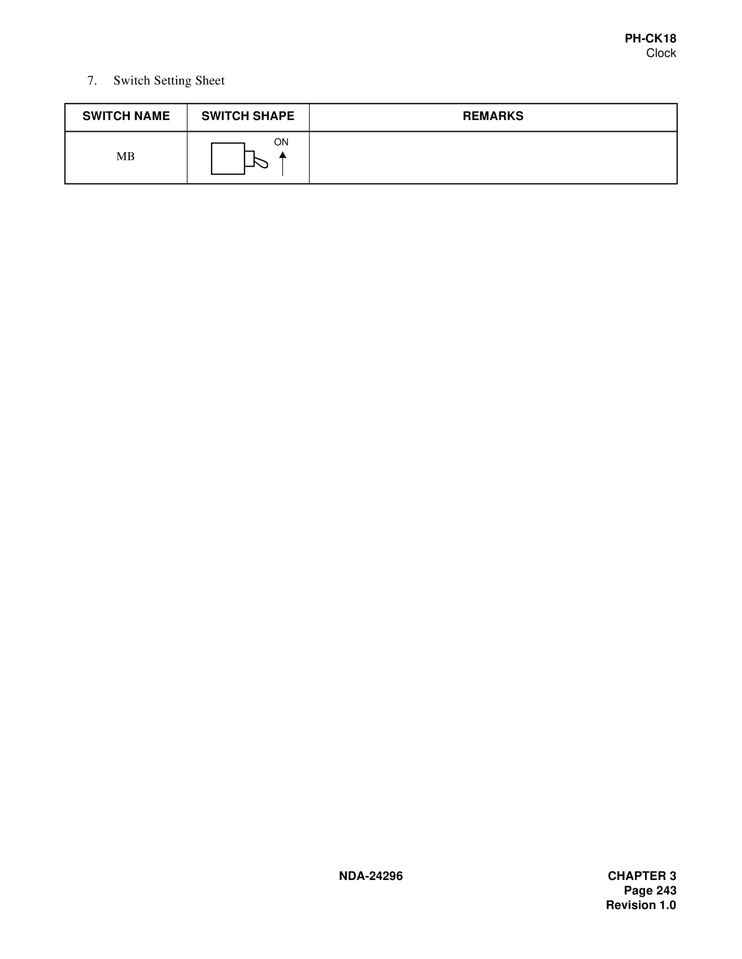 NEC 2400 ipx manual Switch Setting Sheet 