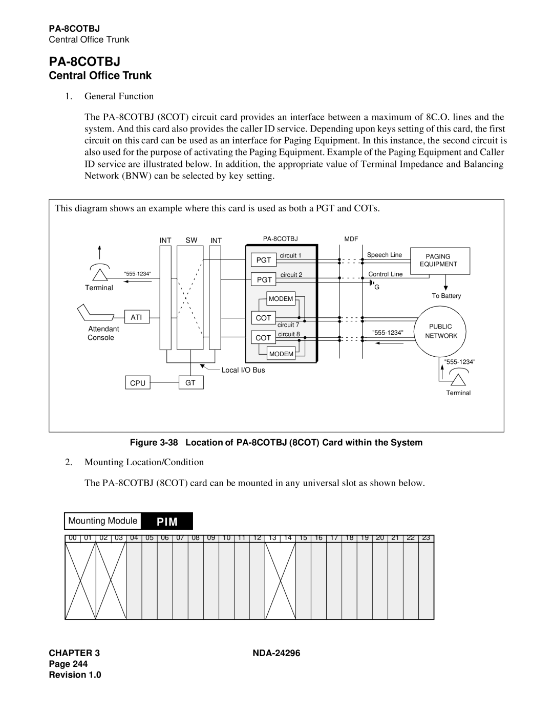 NEC 2400 ipx manual PA-8COTBJ, Central Office Trunk 