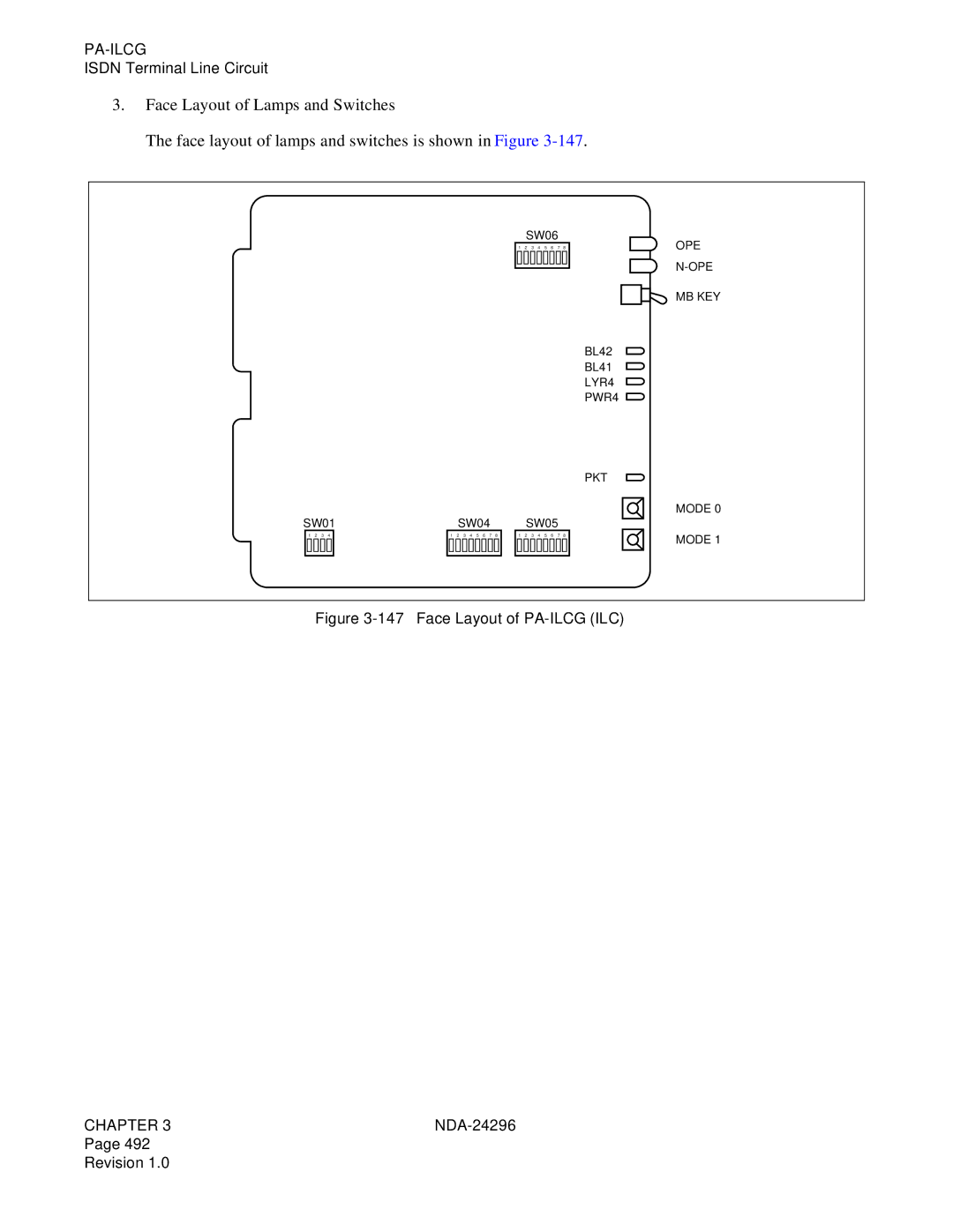 NEC 2400 ipx manual Face Layout of PA-ILCG ILC 