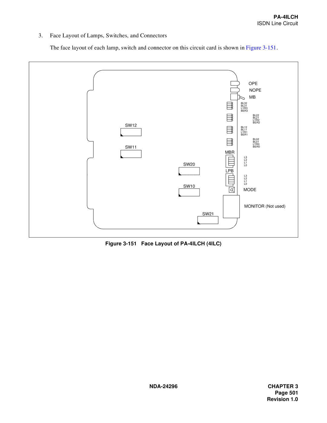 NEC 2400 ipx manual Face Layout of PA-4ILCH 4ILC 