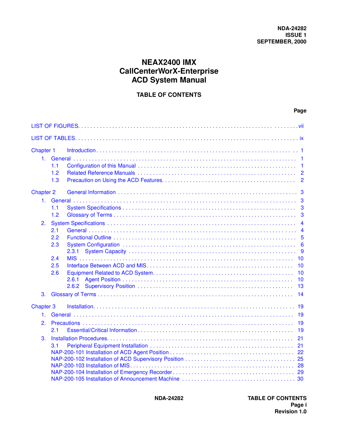 NEC 2400IMX system manual NEAX2400 IMX, CallCenterWorX-Enterprise ACD System Manual 