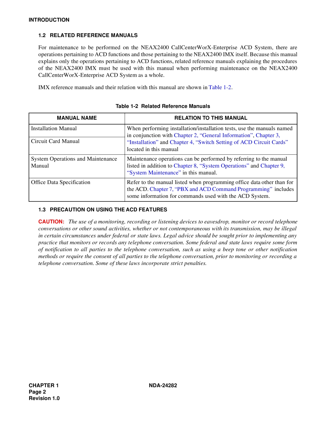 NEC 2400IMX Circuit Card Manual, Located in this manual, Some information for commands used with the ACD System 