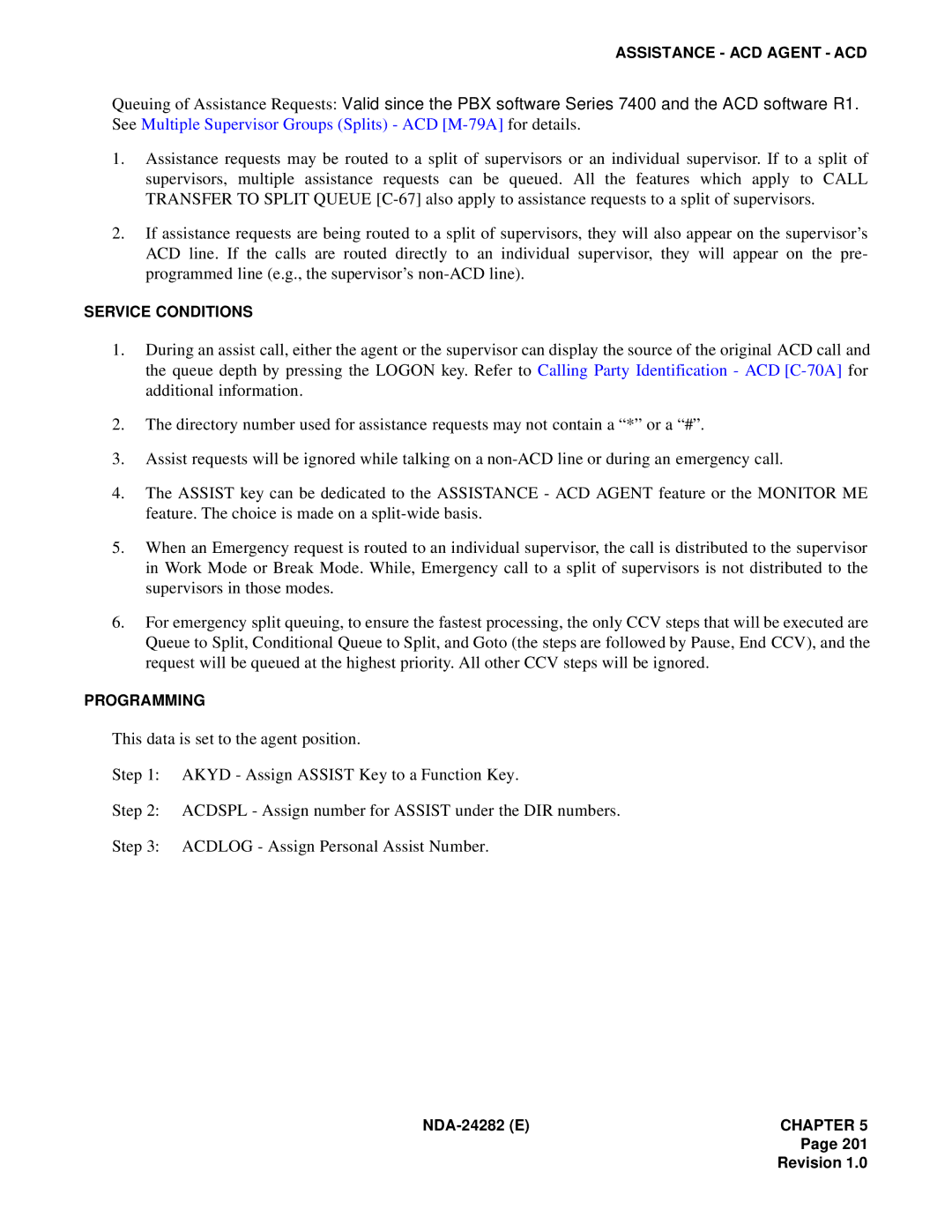 NEC 2400IMX system manual Assistance ACD Agent ACD 