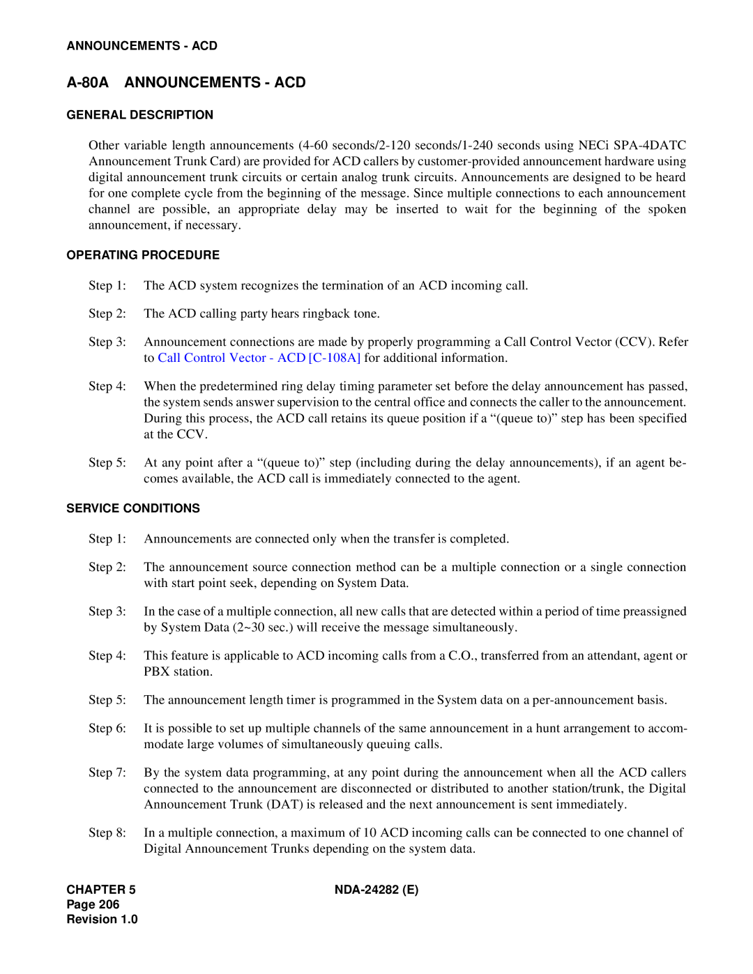 NEC 2400IMX system manual 80A Announcements ACD 