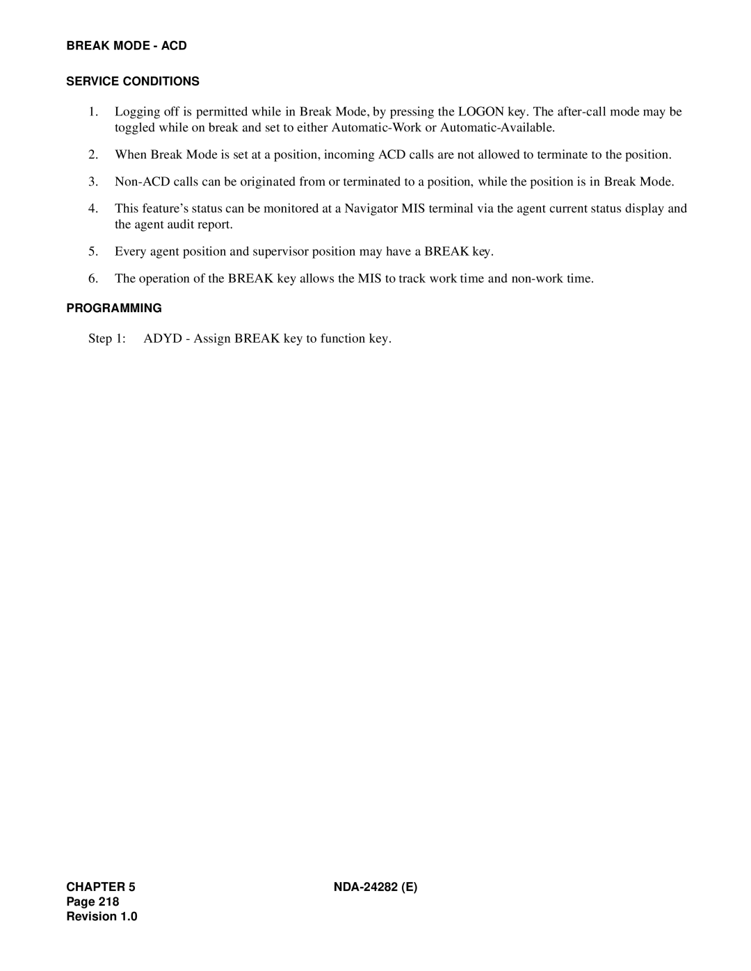 NEC 2400IMX system manual Adyd Assign Break key to function key 