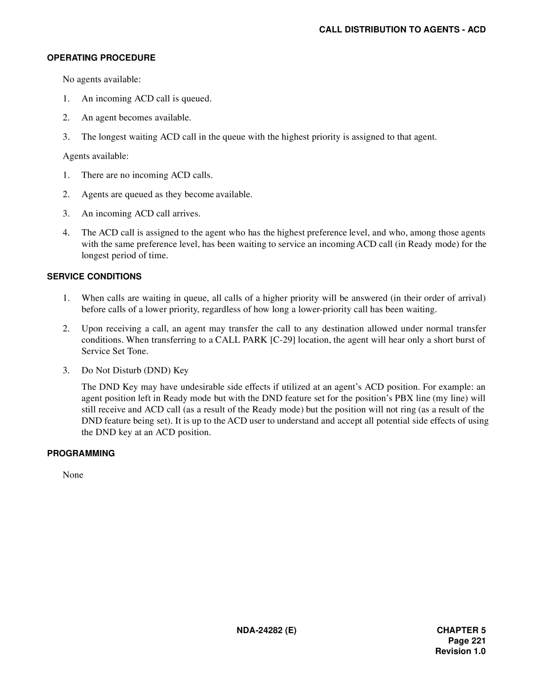 NEC 2400IMX system manual Call Distribution to Agents ACD Operating Procedure 