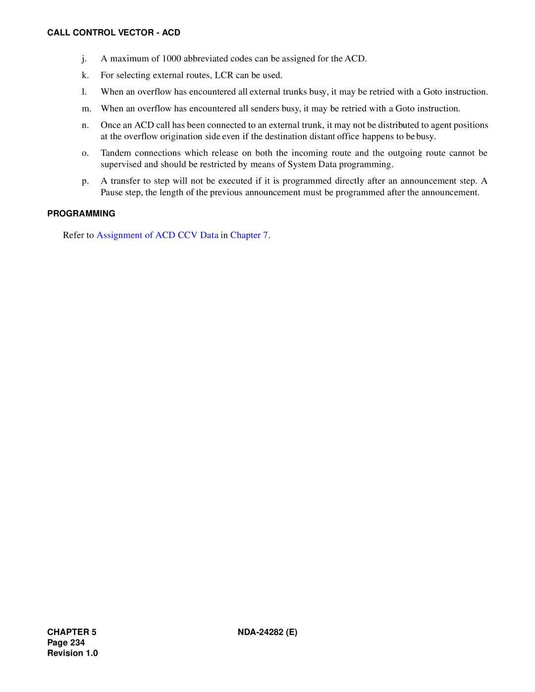 NEC 2400IMX system manual Refer to Assignment of ACD CCV Data in Chapter 