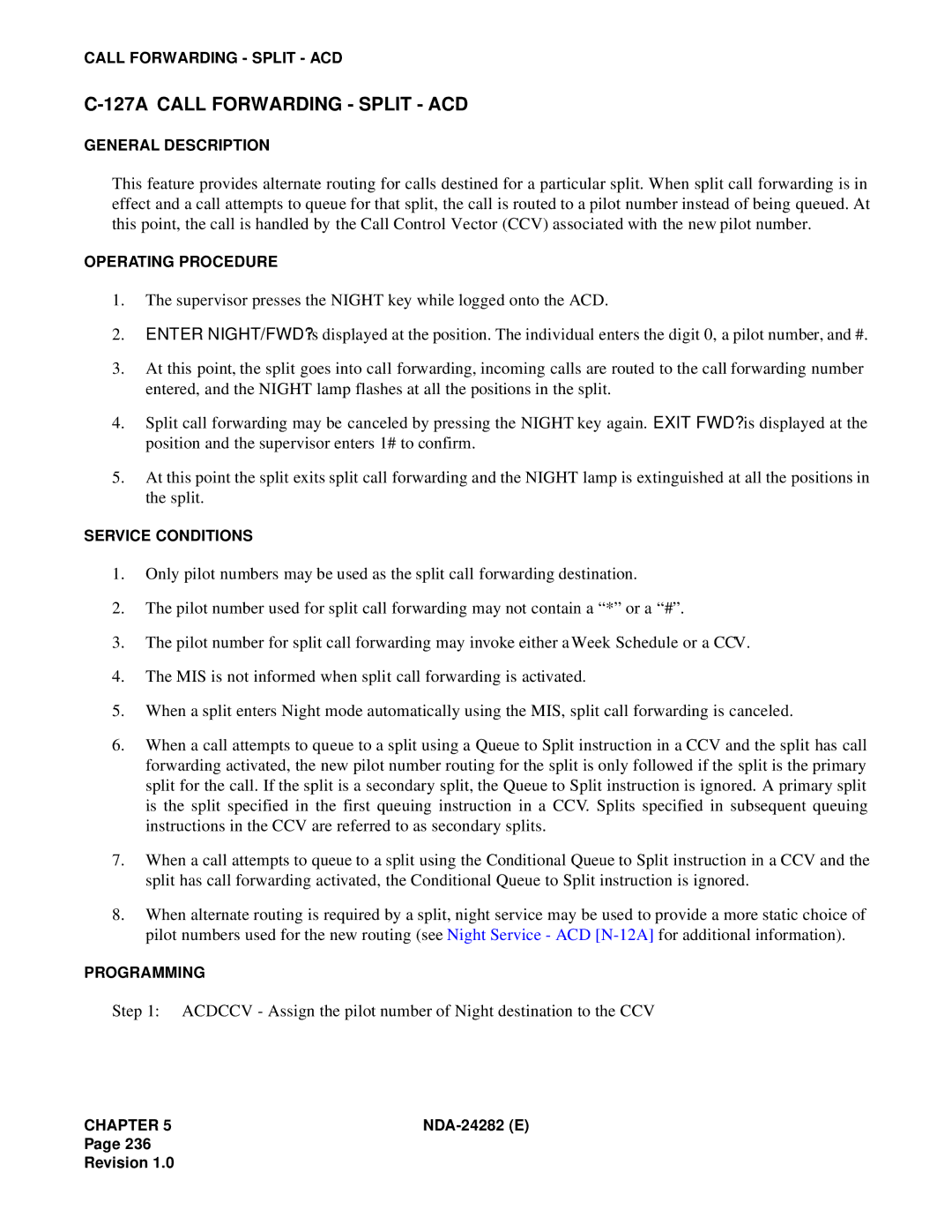 NEC 2400IMX system manual 127A Call Forwarding Split ACD 