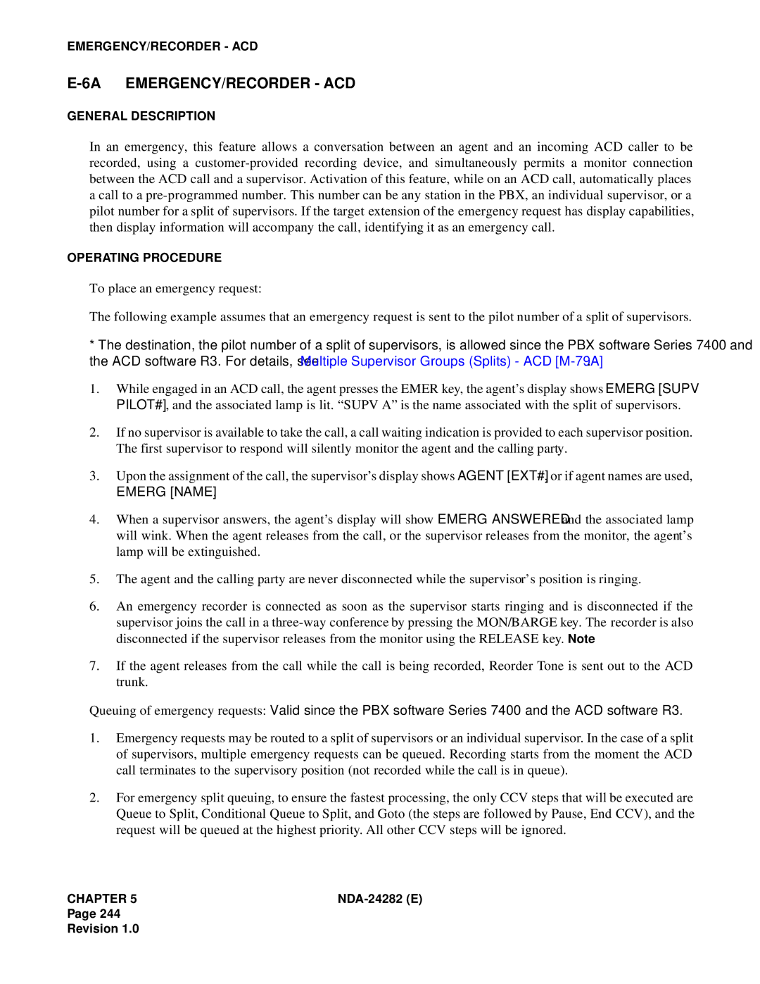 NEC 2400IMX system manual 6A EMERGENCY/RECORDER ACD 