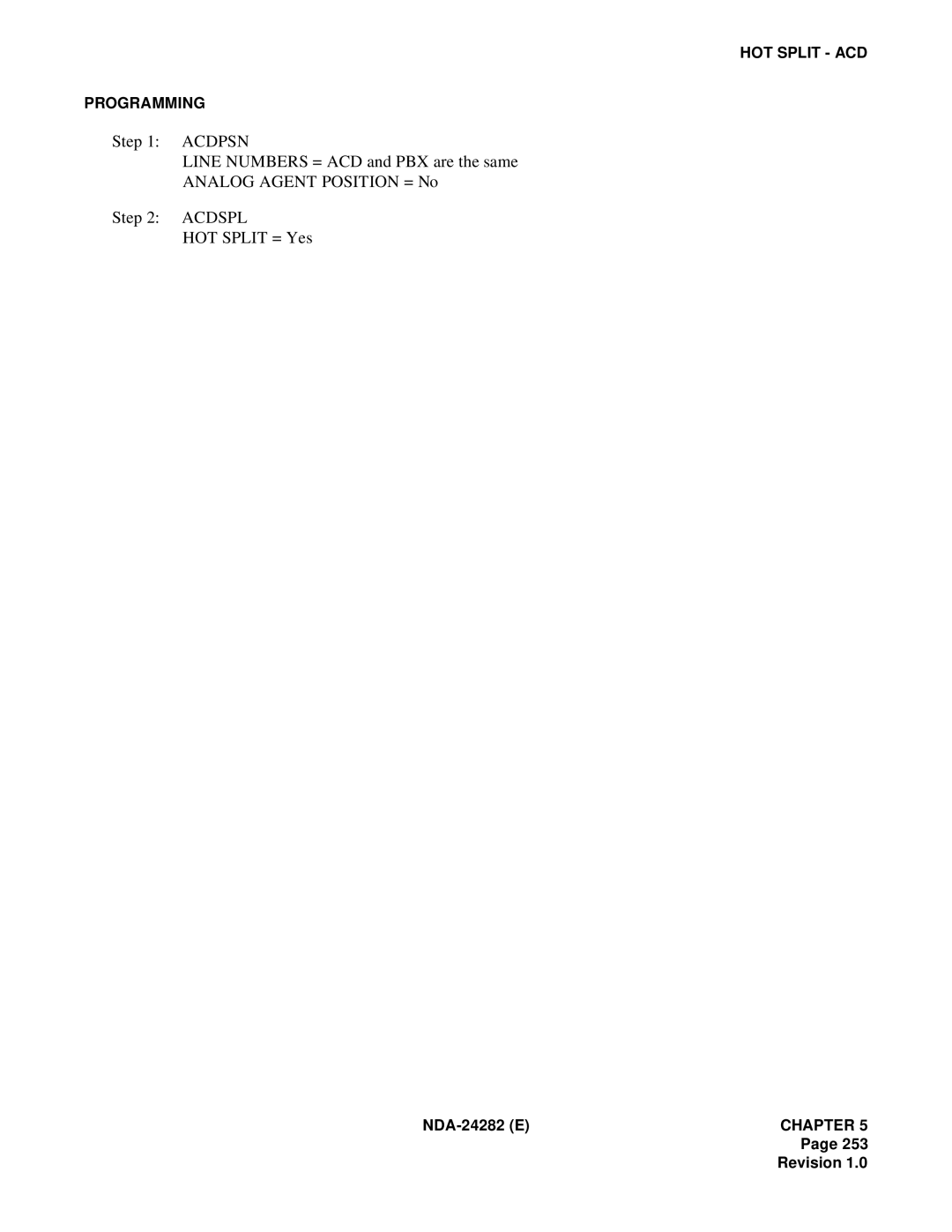 NEC 2400IMX system manual HOT Split ACD Programming 