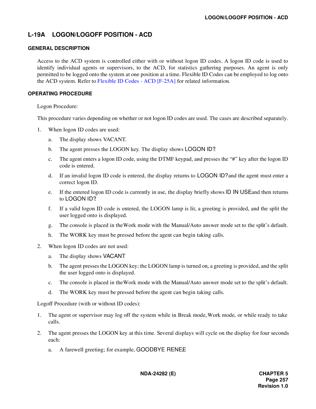 NEC 2400IMX system manual 19A LOGON/LOGOFF Position ACD 