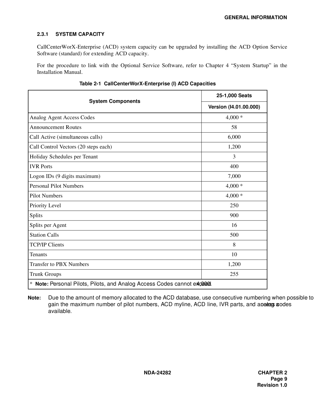 NEC 2400IMX system manual General Information System Capacity 