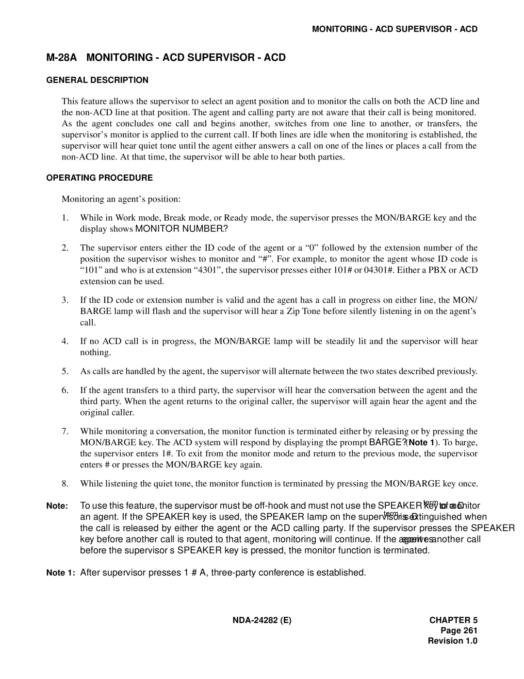 NEC 2400IMX system manual 28A Monitoring ACD Supervisor ACD 