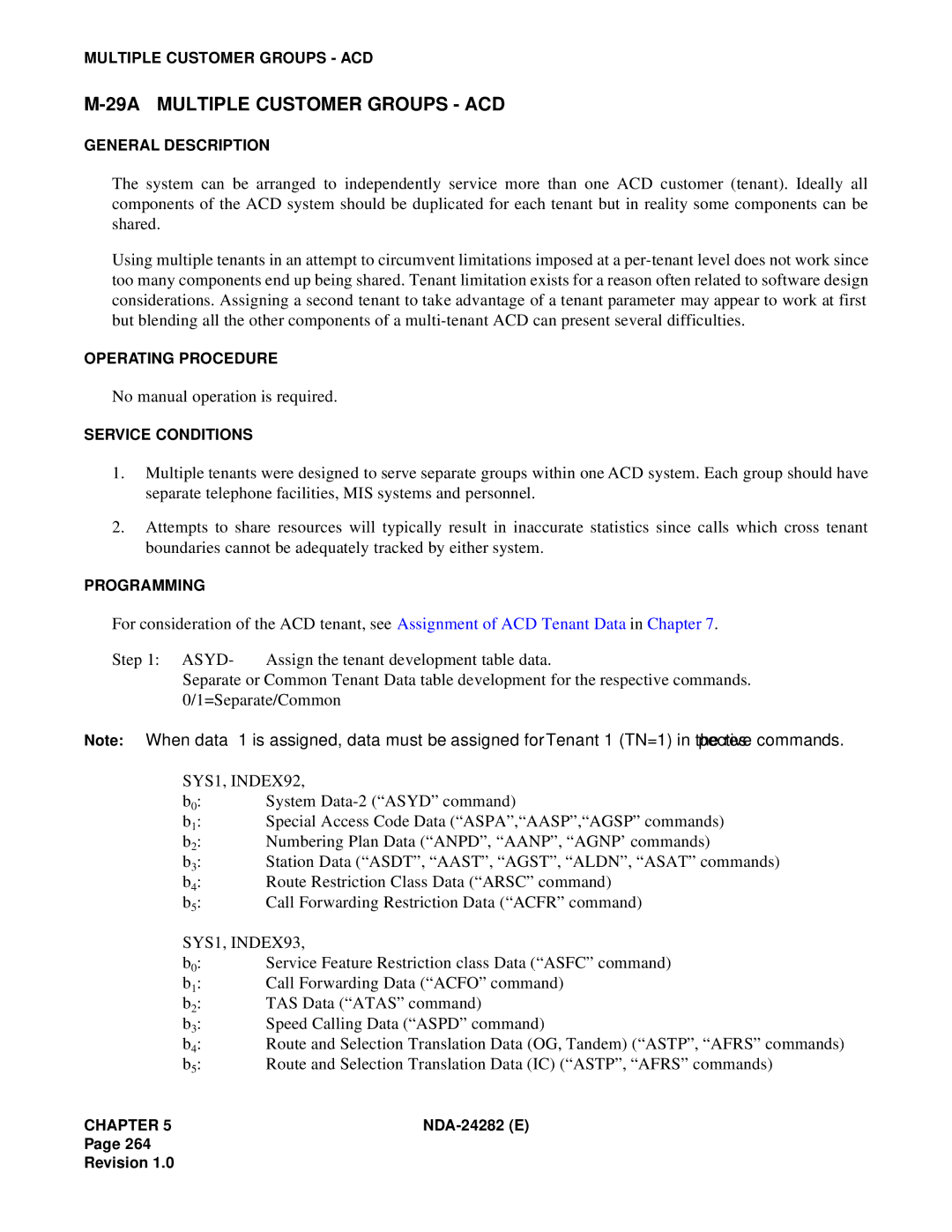 NEC 2400IMX system manual 29A Multiple Customer Groups ACD, No manual operation is required, SYS1, INDEX92, SYS1, INDEX93 