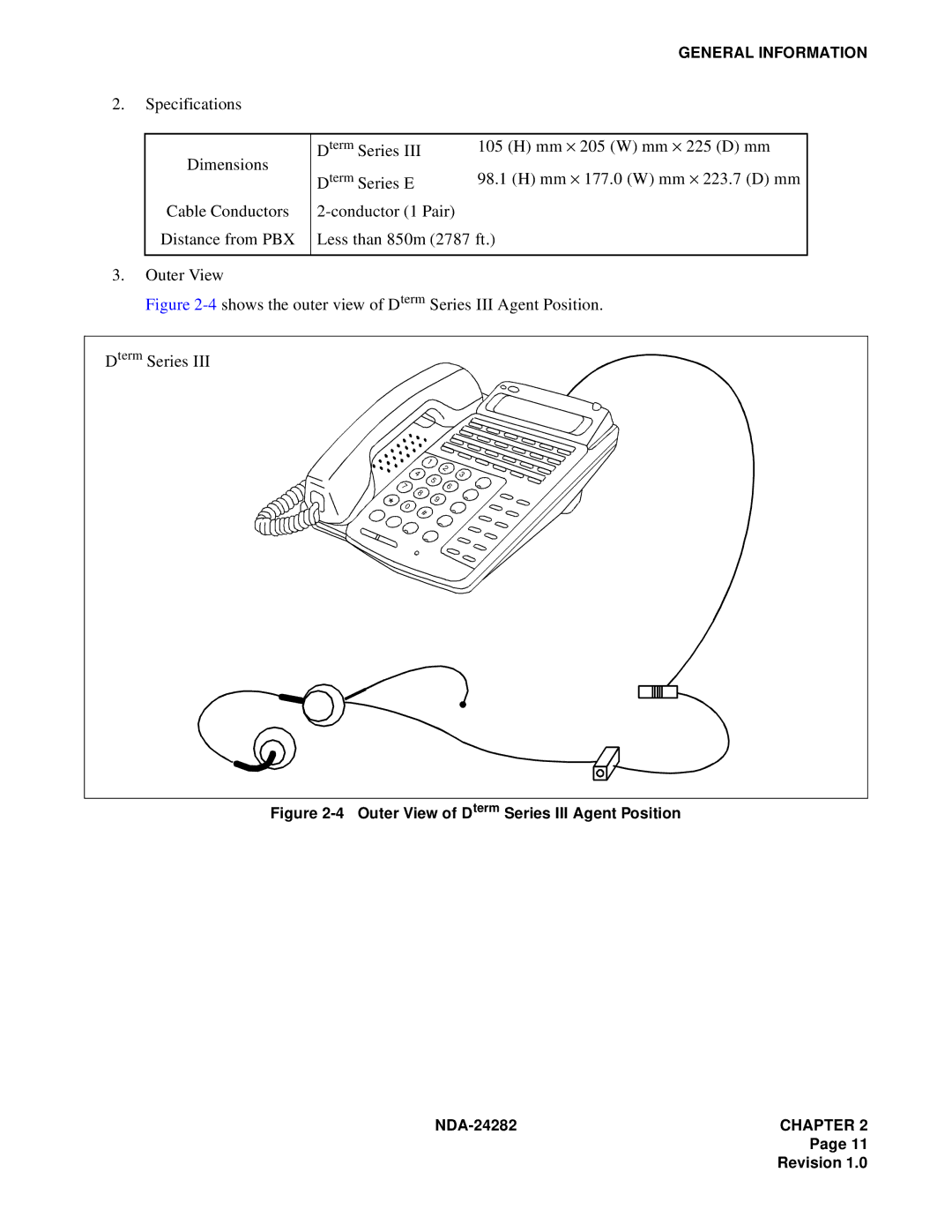 NEC 2400IMX system manual Mm ⋅ 223.7 D mm, 4shows the outer view of Dterm Series III Agent Position 