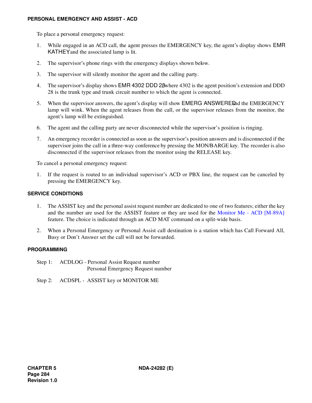 NEC 2400IMX system manual Personal Emergency and Assist ACD 