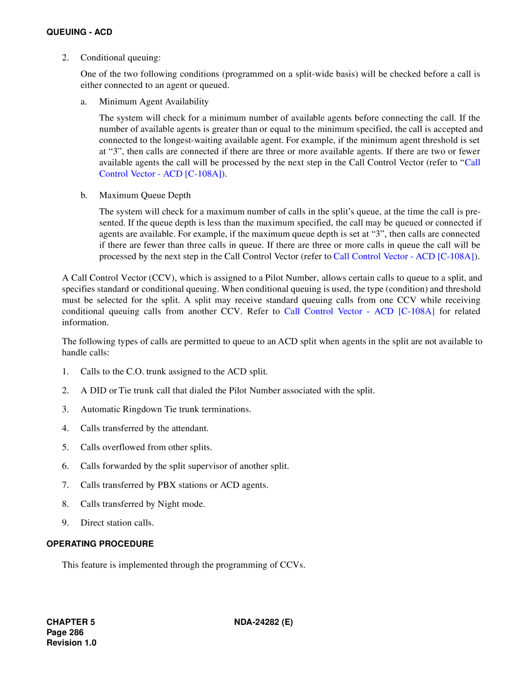 NEC 2400IMX system manual This feature is implemented through the programming of CCVs 