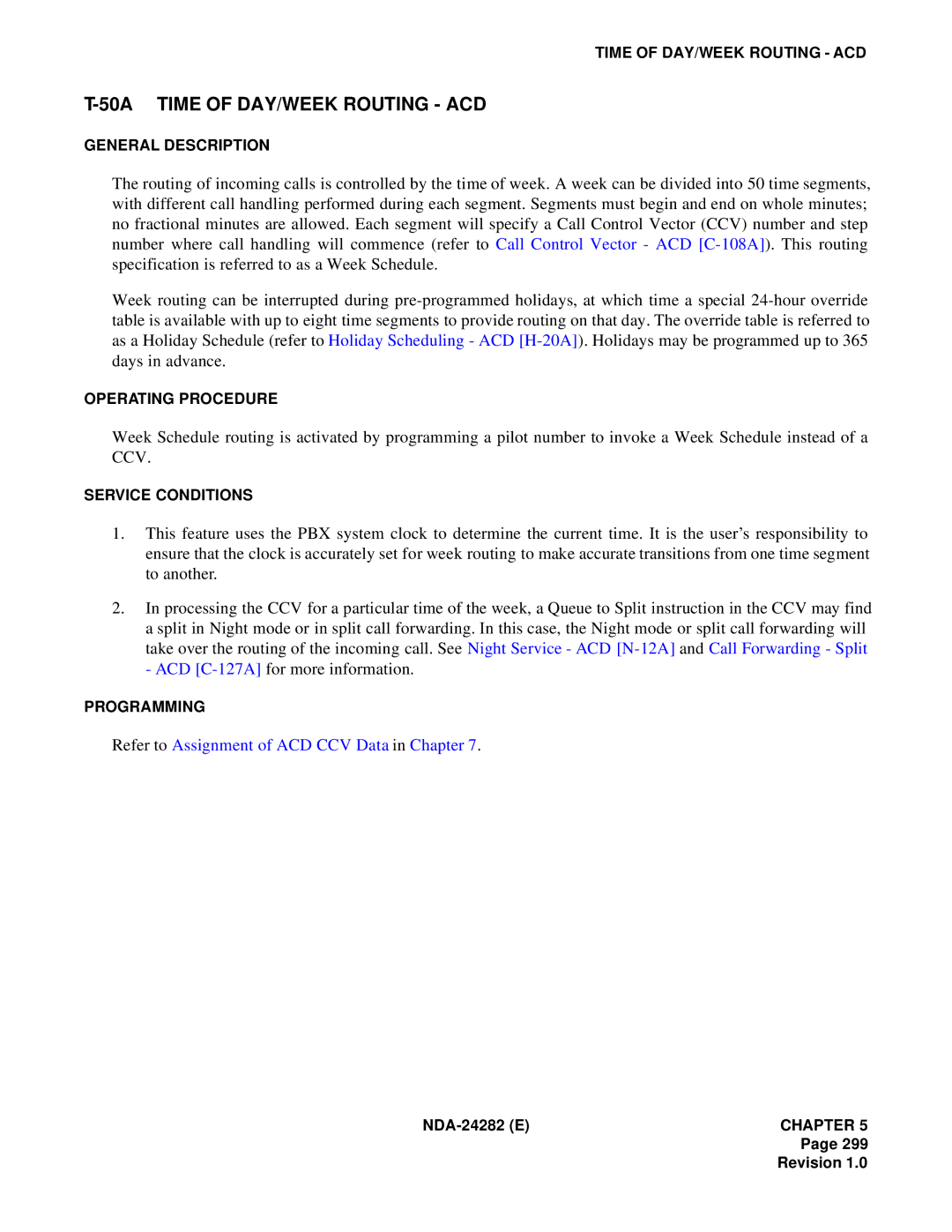 NEC 2400IMX system manual 50A Time of DAY/WEEK Routing ACD 