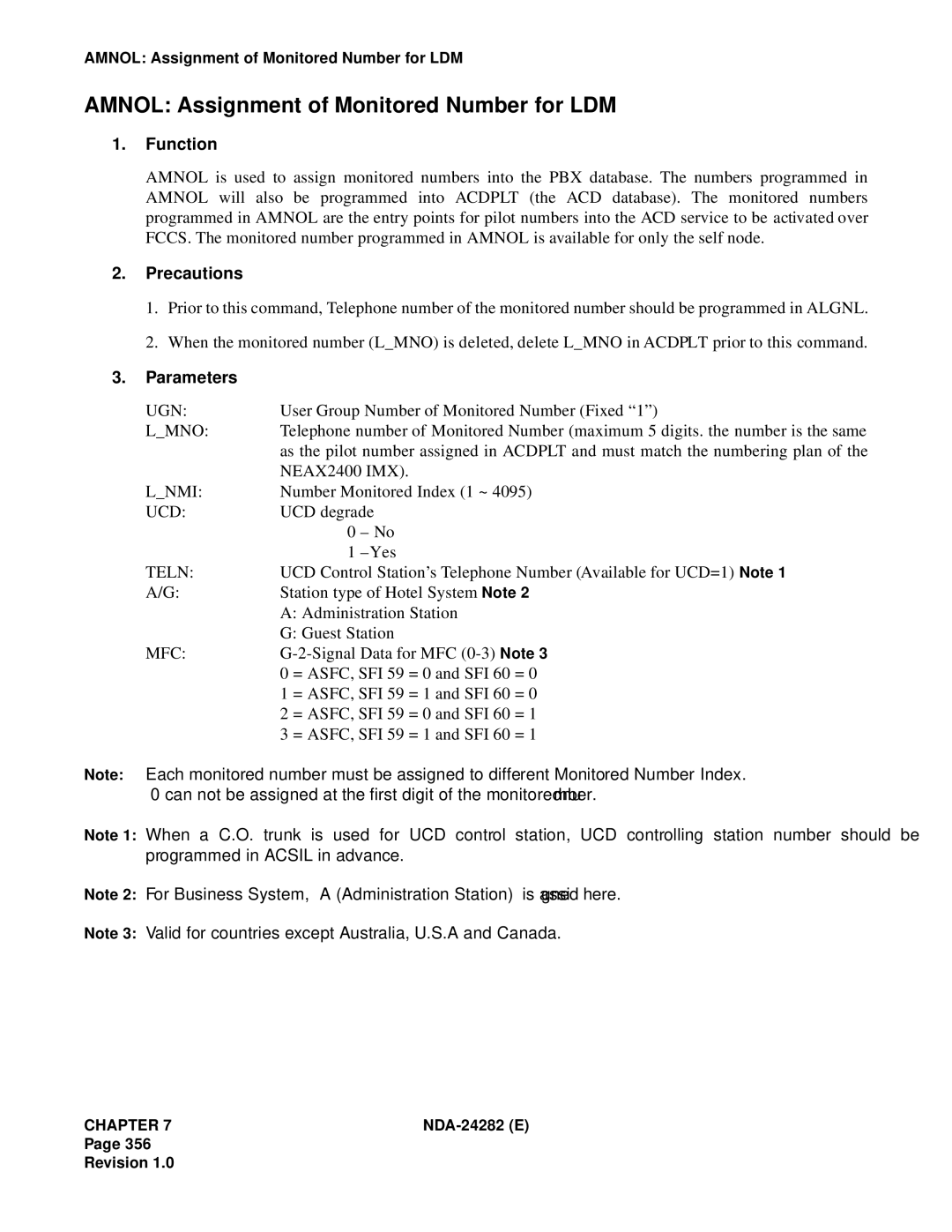 NEC 2400IMX system manual Amnol Assignment of Monitored Number for LDM, Ugn, Lmno, Lnmi, Teln 