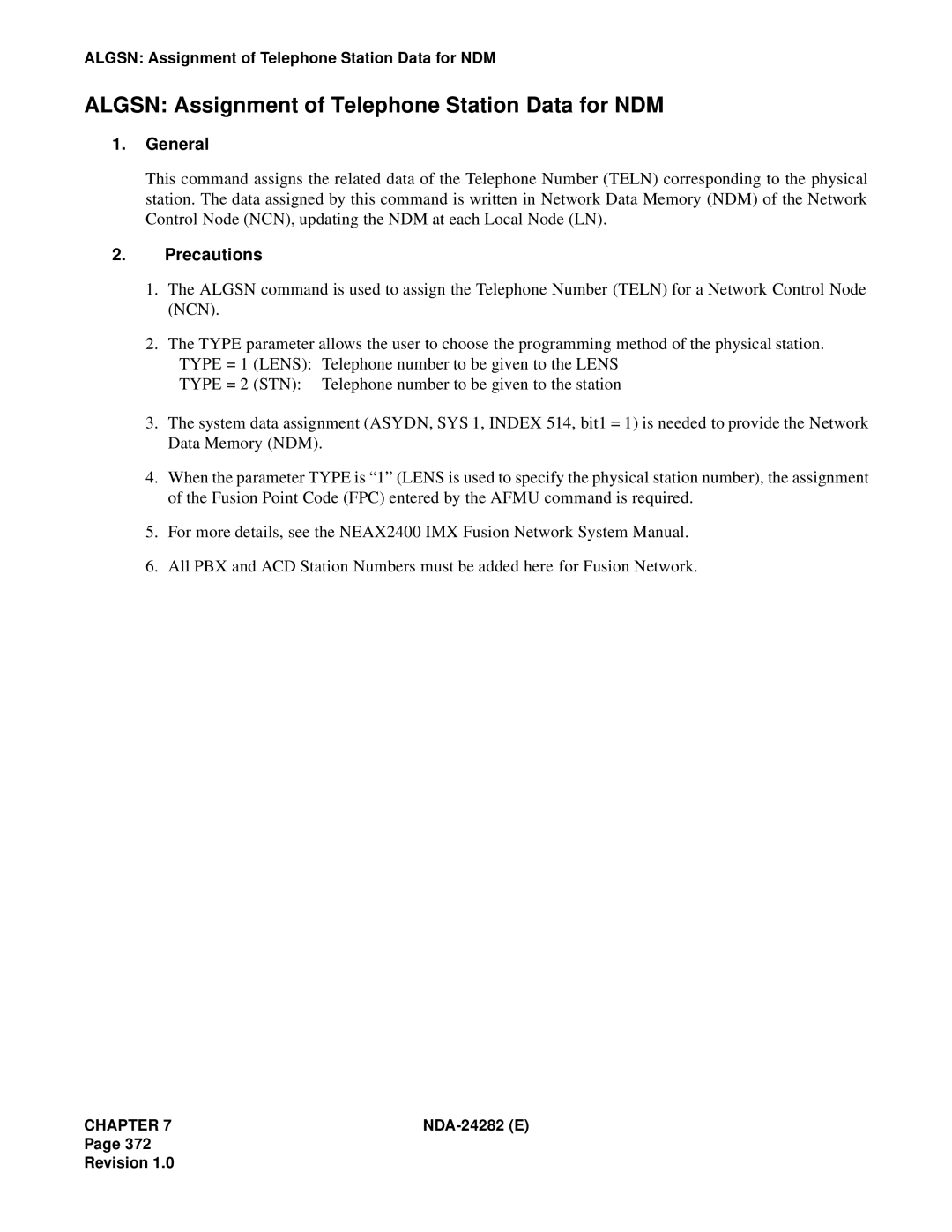 NEC 2400IMX system manual Algsn Assignment of Telephone Station Data for NDM 