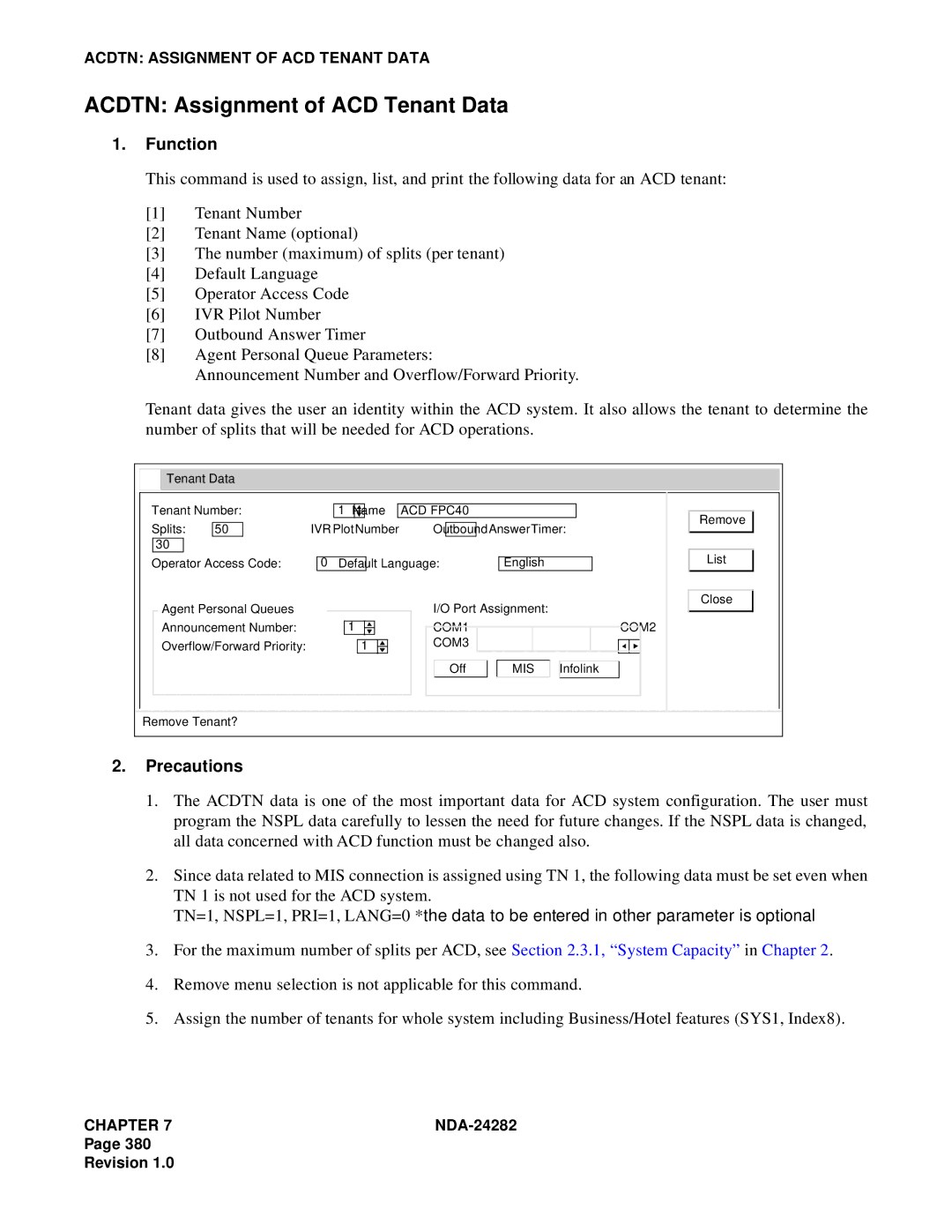 NEC 2400IMX system manual Acdtn Assignment of ACD Tenant Data 