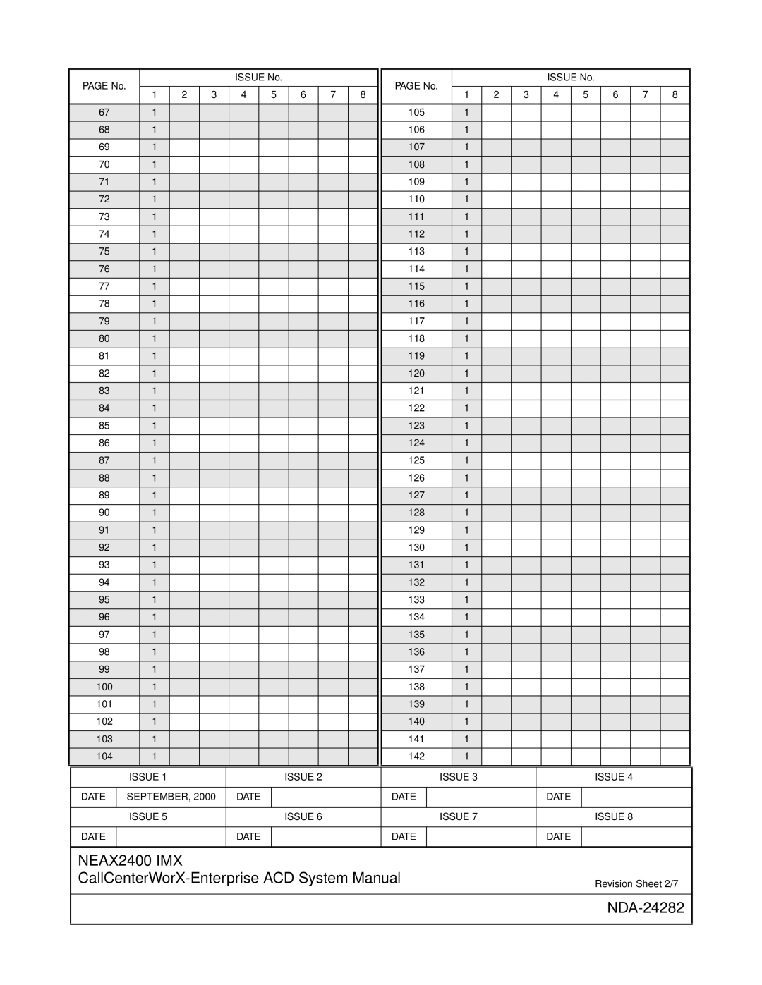 NEC 2400IMX system manual Revision Sheet 2/7 