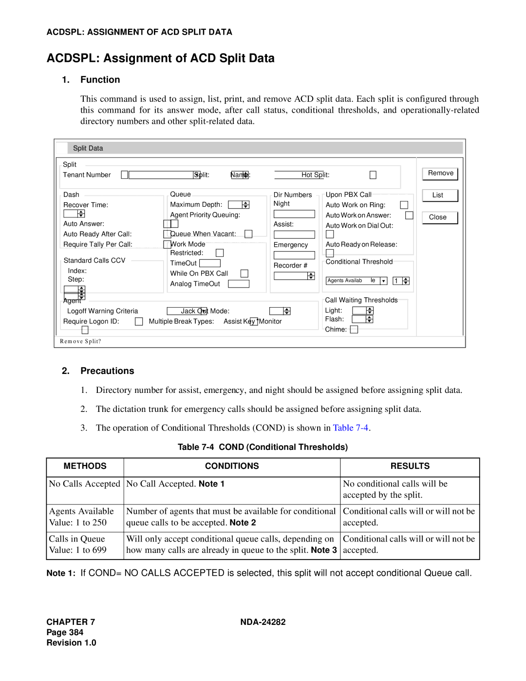 NEC 2400IMX system manual Acdspl Assignment of ACD Split Data 