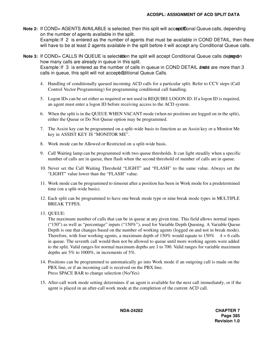 NEC 2400IMX system manual Acdspl Assignment of ACD Split Data 