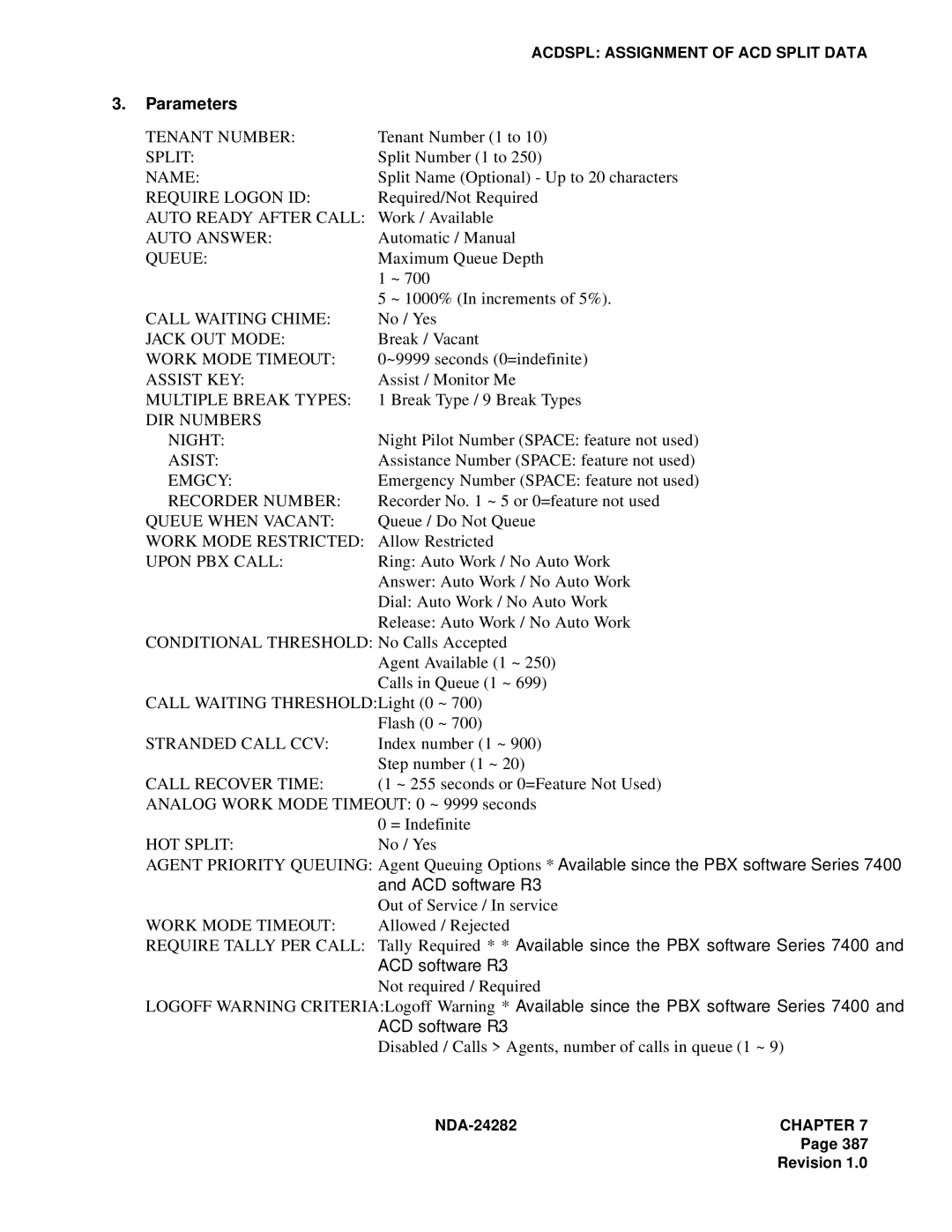 NEC 2400IMX system manual Stranded Call CCV, Call Recover Time, HOT Split 