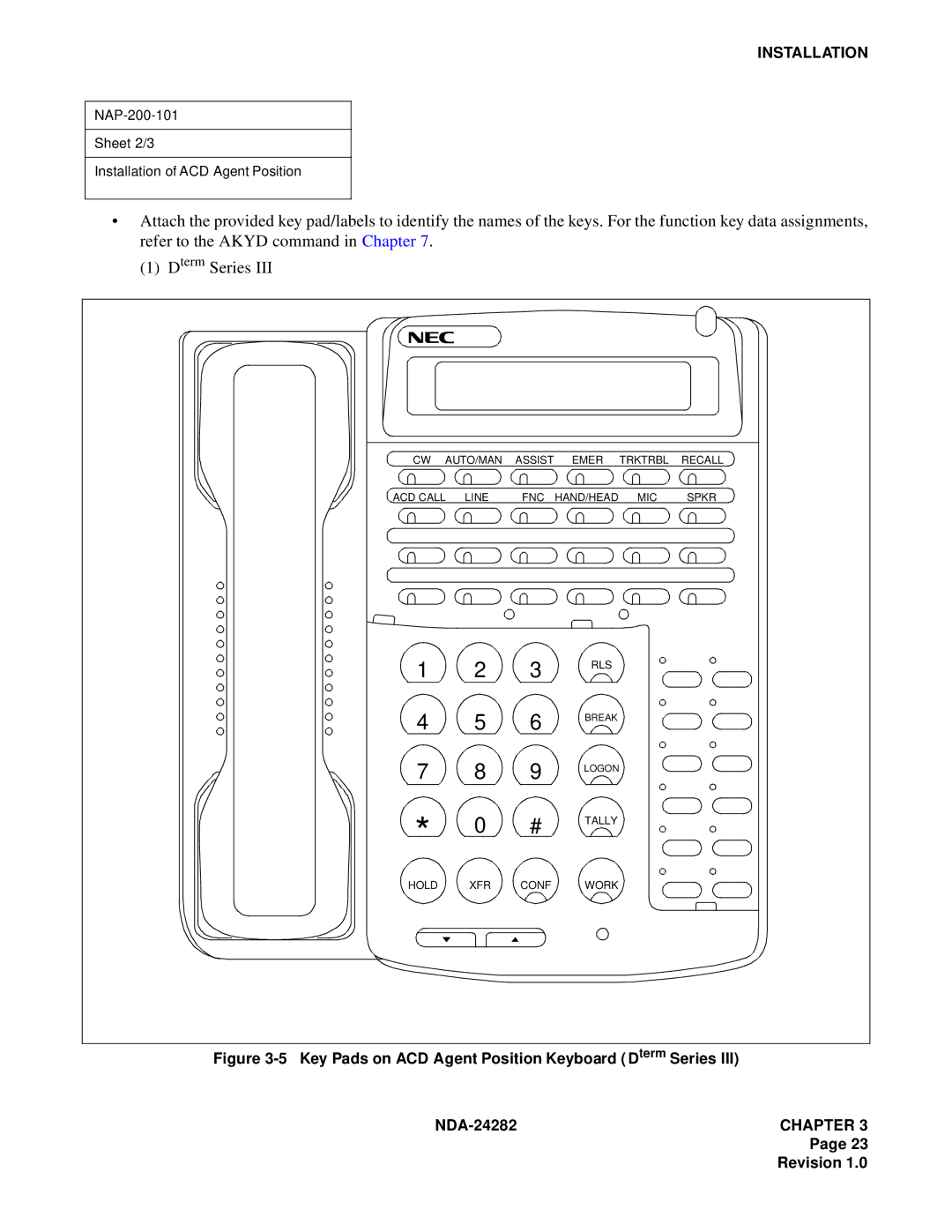 NEC 2400IMX system manual NAP-200-101 Sheet 2/3 Installation of ACD Agent Position 