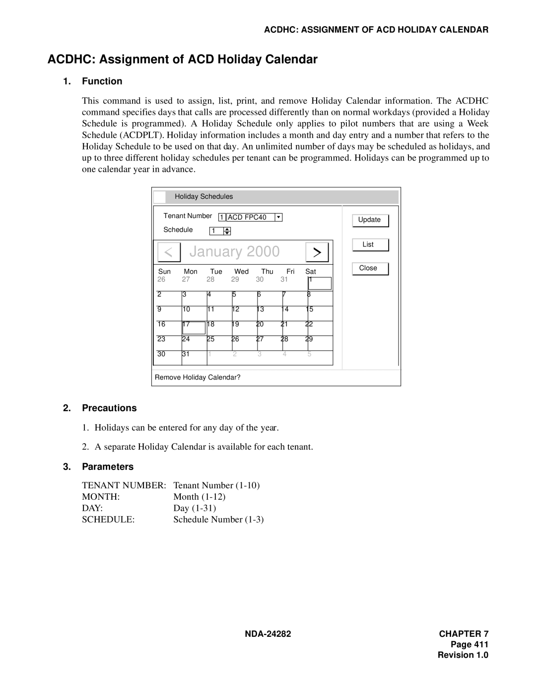 NEC 2400IMX system manual Acdhc Assignment of ACD Holiday Calendar, Month, Day 