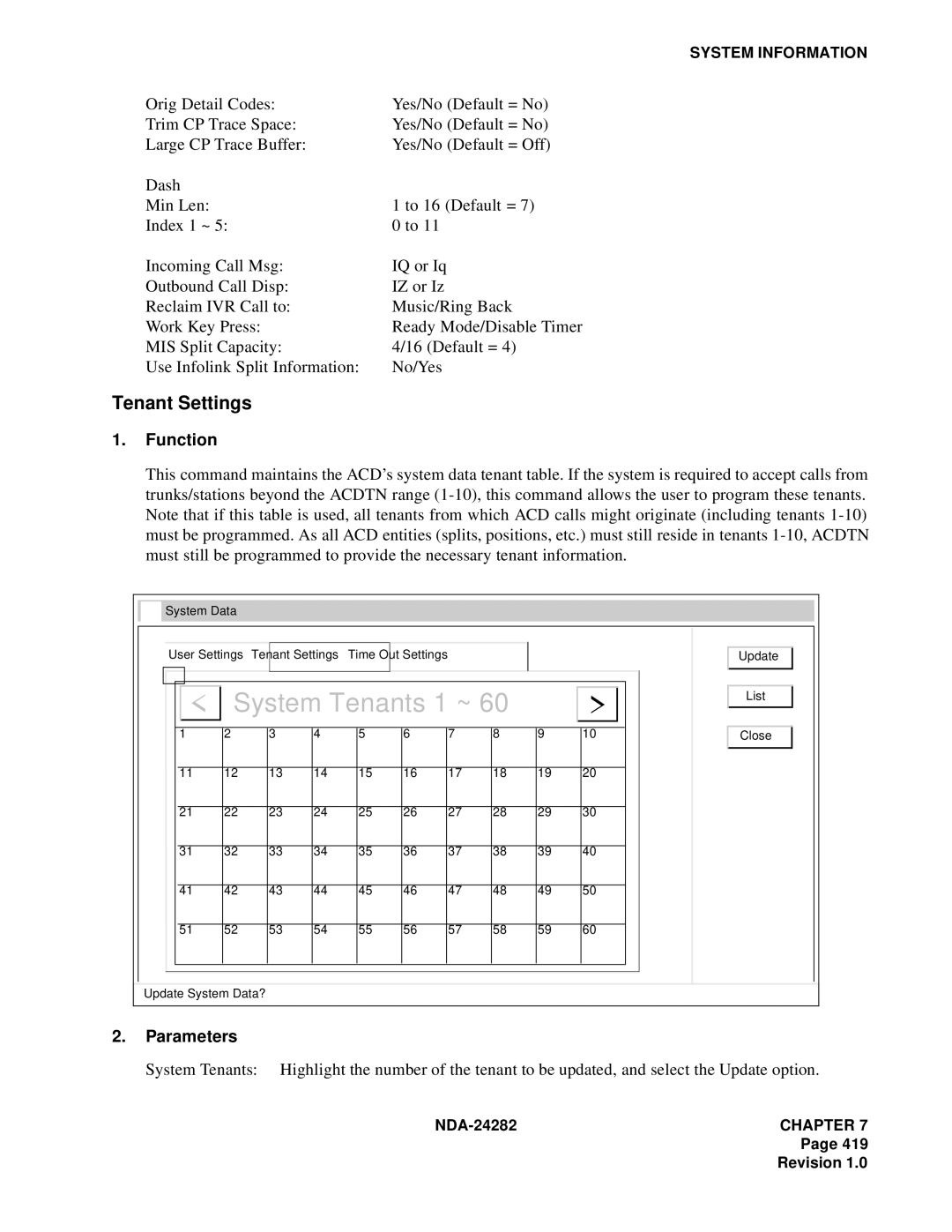 NEC 2400IMX system manual System Tenants 1 ~ 