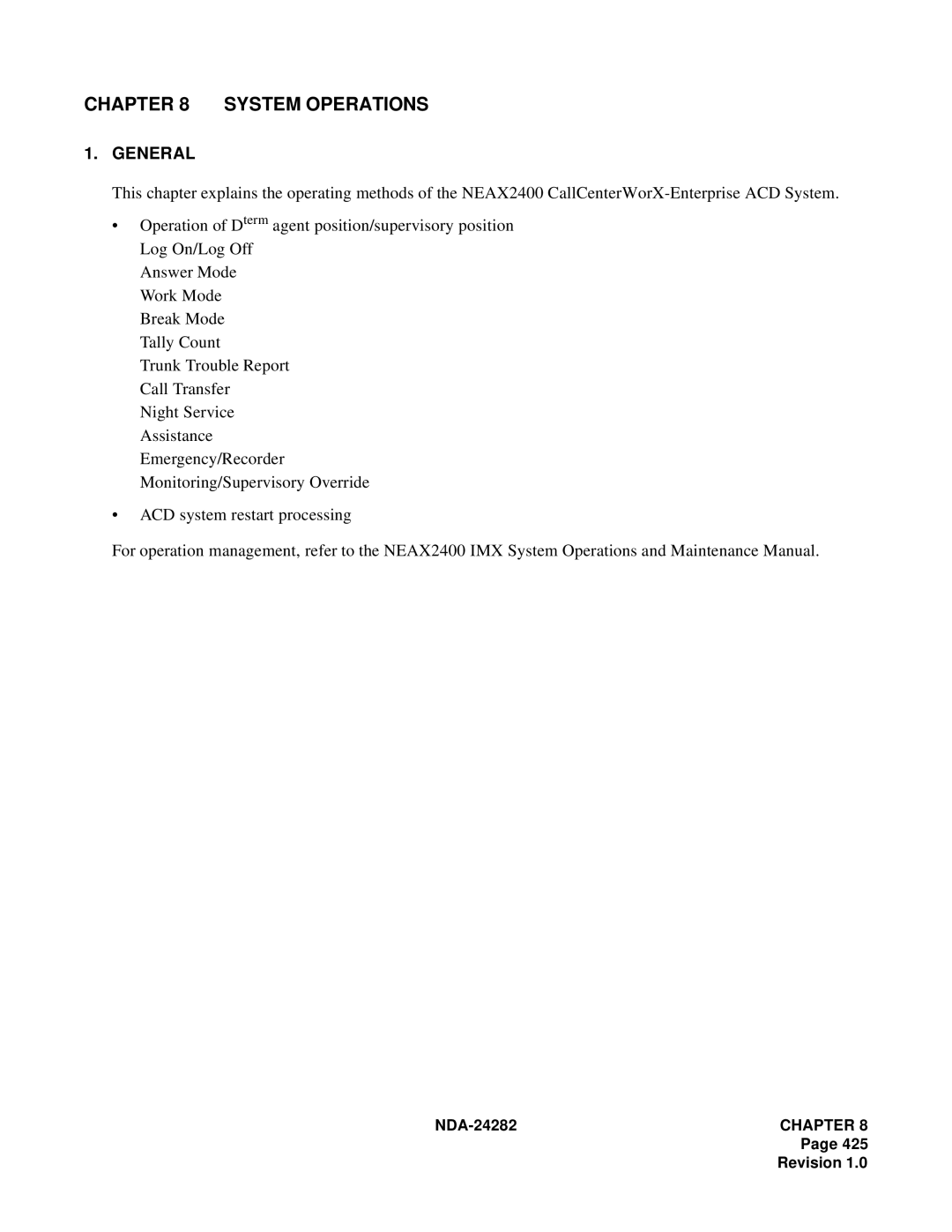 NEC 2400IMX system manual System Operations 