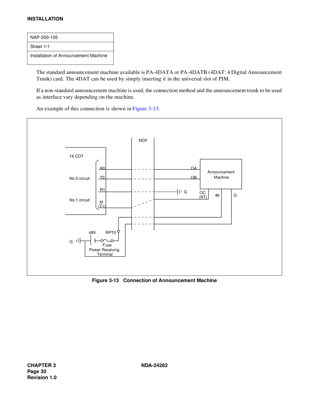 NEC 2400IMX system manual Connection of Announcement Machine 