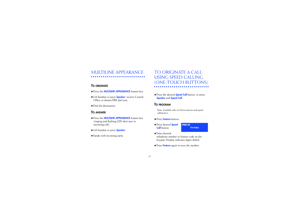 NEC 2400IPX manual Multiline Appearance, To Originate a Call Using Speed Calling ONE-TOUCH Buttons 