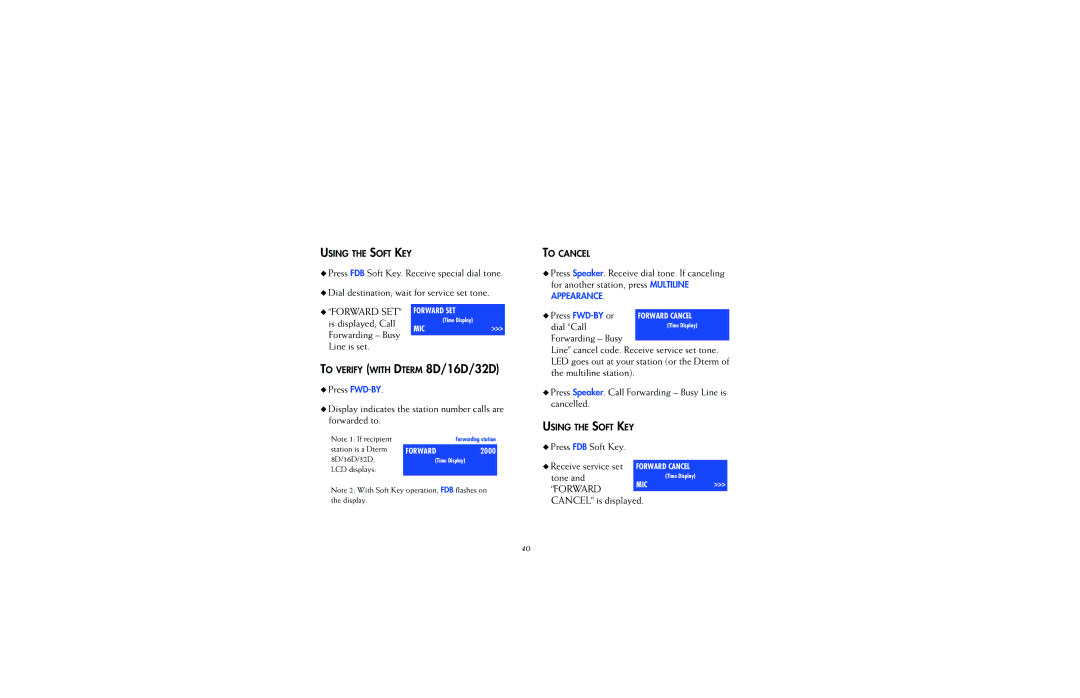 NEC 2400IPX manual Forward SET is displayed Call Forwarding Busy Line is set 