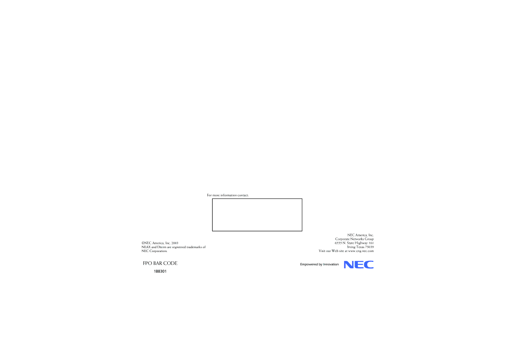 NEC 2400IPX manual FPO BAR Code 