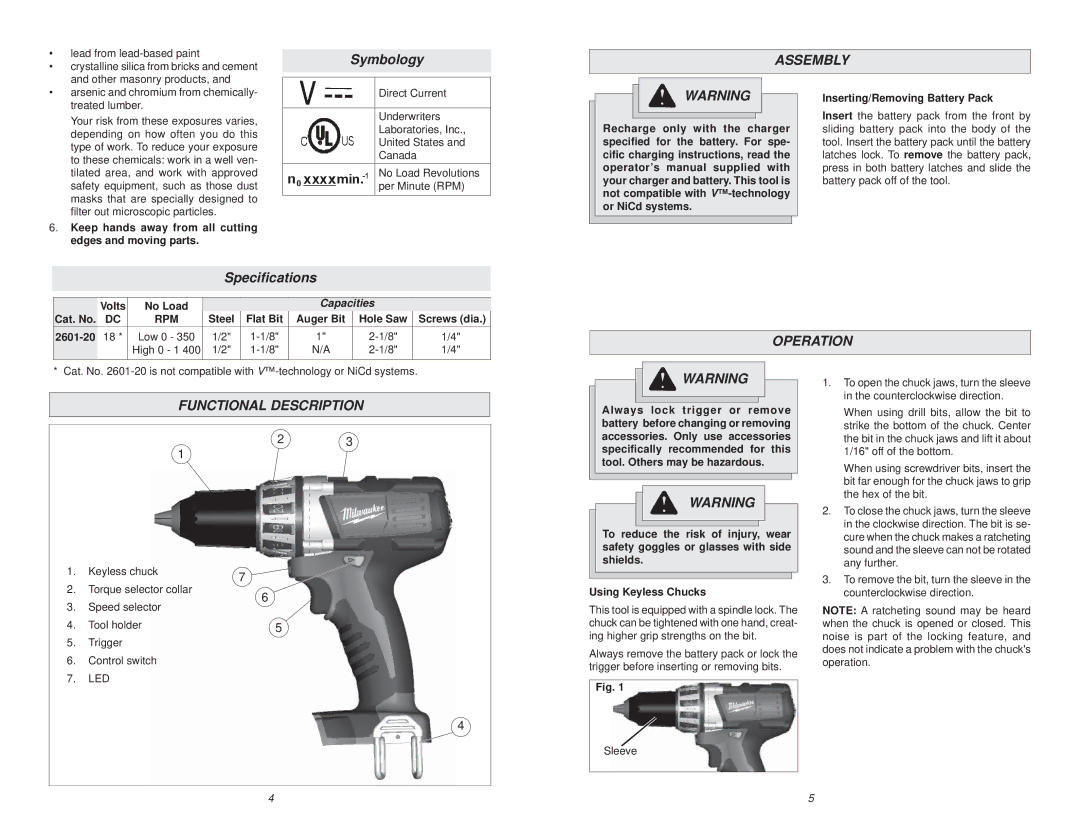 NEC 2601-20 manual Symbology, Assembly, Speciﬁcations, Operation, Functional Description 