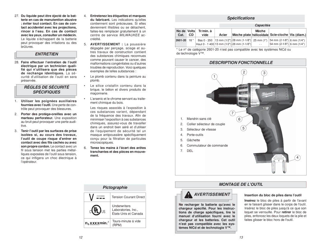 NEC 2601-20 manual Entretien, Règles DE Sécurité Spécifiques, Description Fonctionnelle, Montage DE Loutil 