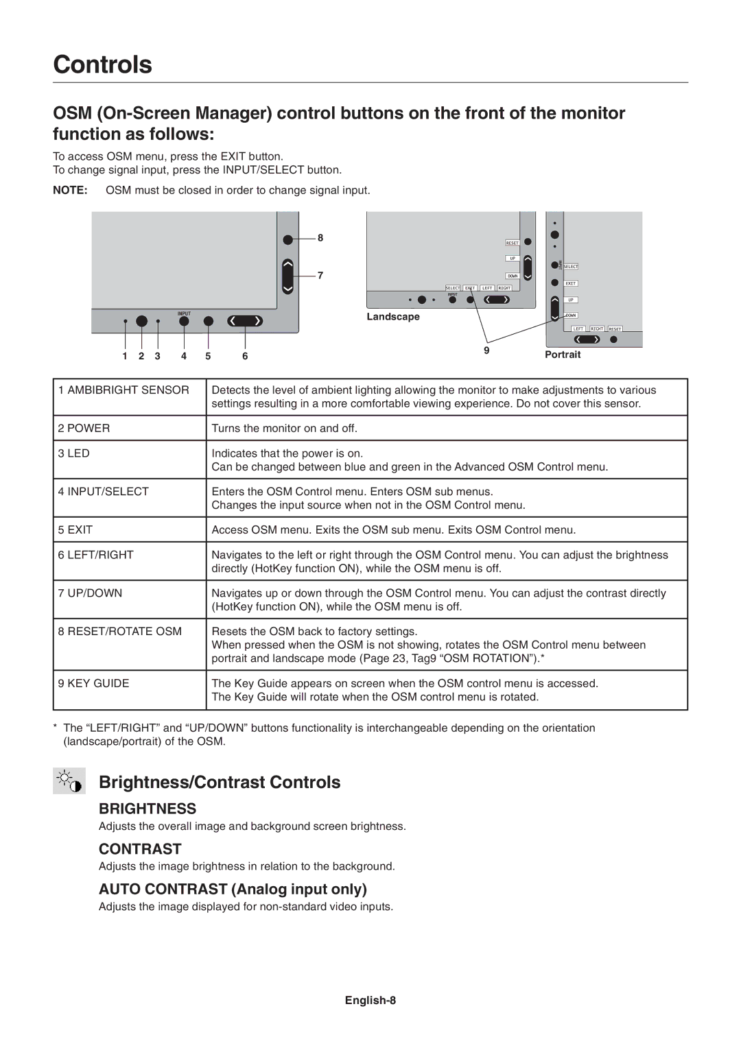 NEC 2690 user manual Brightness/Contrast Controls, English-8 