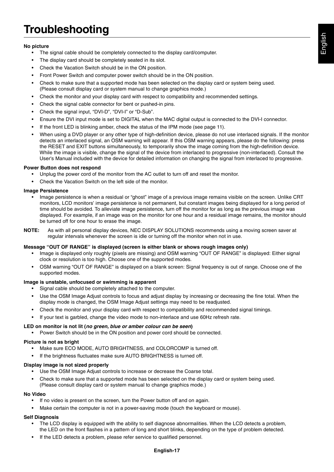 NEC 2690 user manual Troubleshooting 