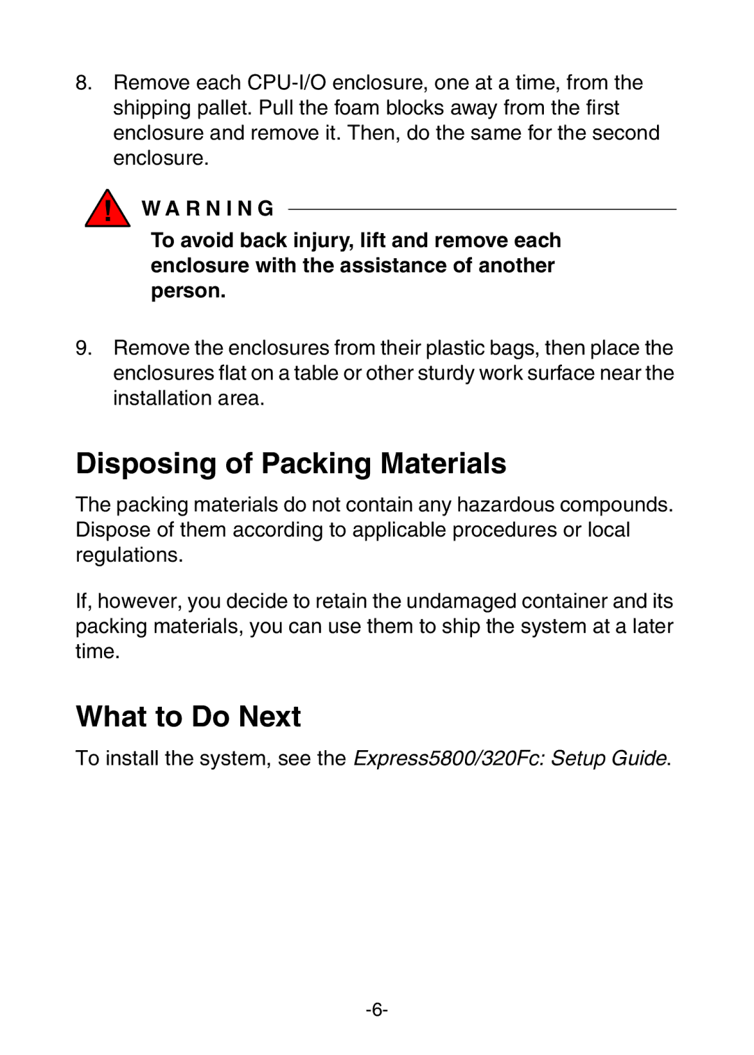 NEC 320Fc Systems manual Disposing of Packing Materials, What to Do Next 