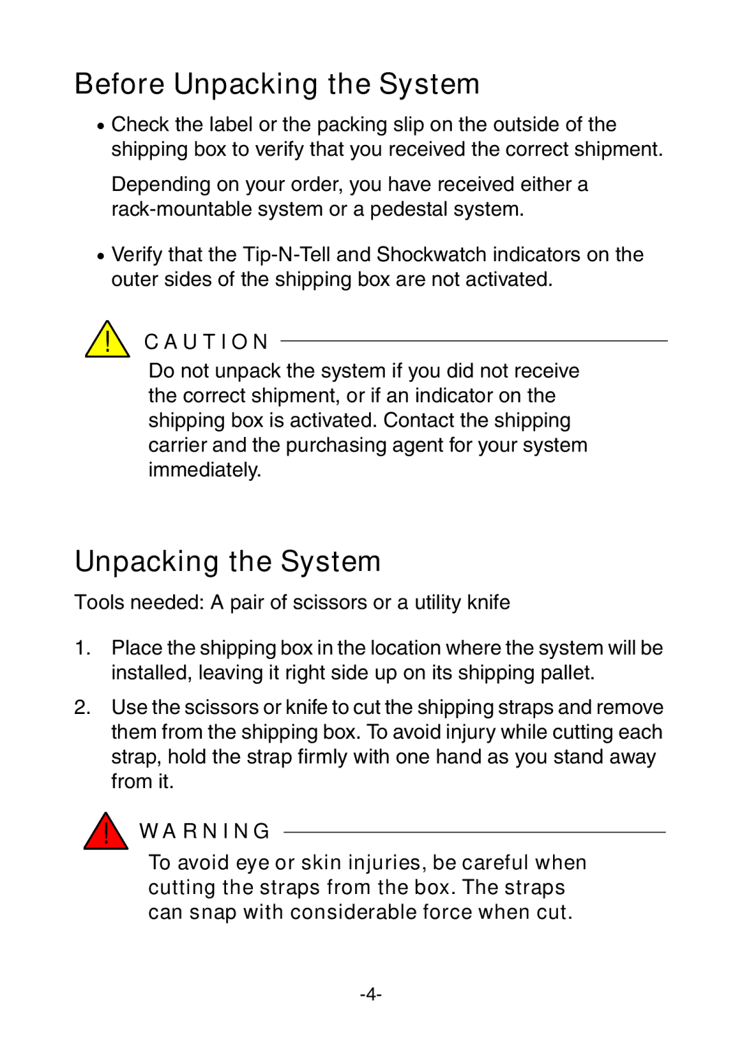 NEC 320Fc Systems manual Before Unpacking the System 