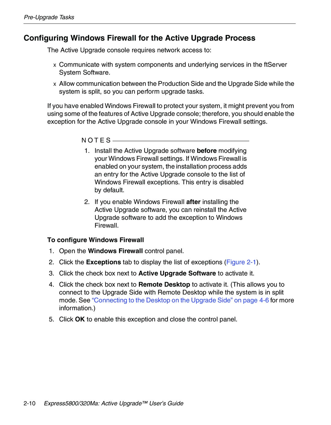 NEC 320Fc manual Configuring Windows Firewall for the Active Upgrade Process, To configure Windows Firewall 