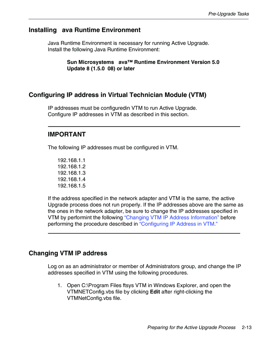 NEC 320Fc manual Installing Java Runtime Environment, Configuring IP address in Virtual Technician Module VTM 