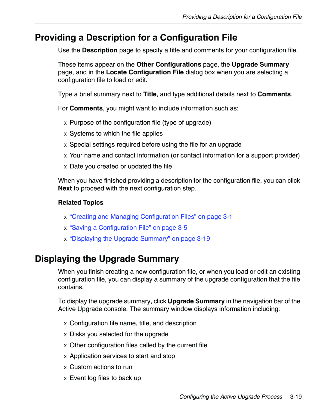 NEC 320Fc manual Providing a Description for a Configuration File, Displaying the Upgrade Summary 