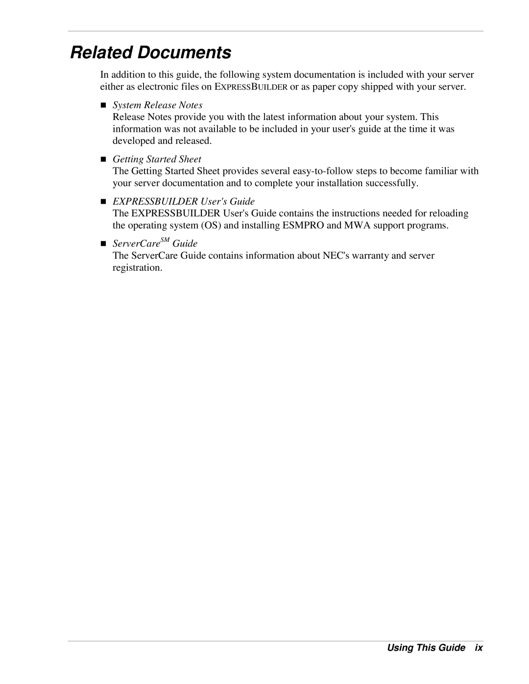 NEC 320Lb-R manual Related Documents, System Release Notes 