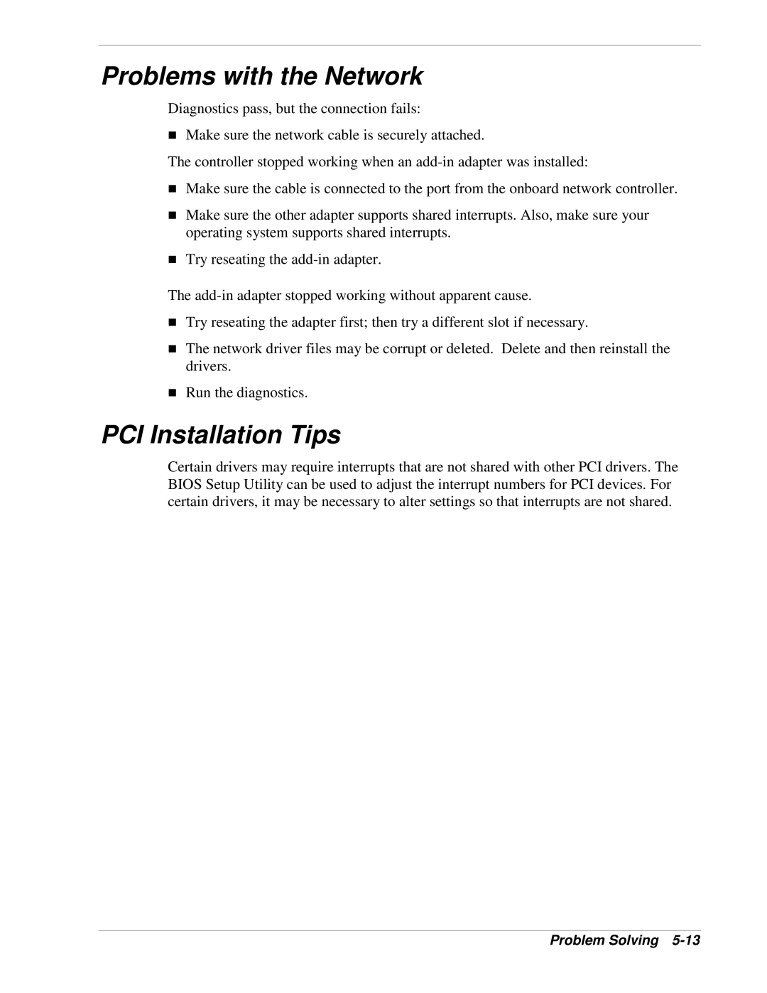 NEC 320Lb-R manual Problems with the Network, PCI Installation Tips 