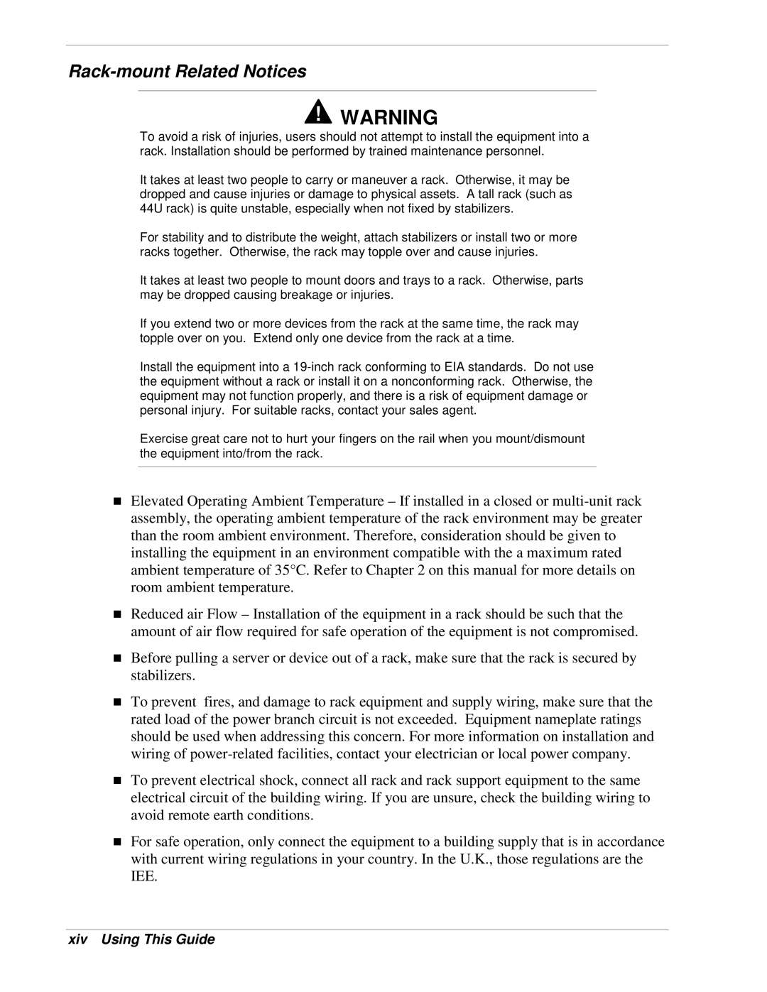 NEC 320Lb-R manual Rack-mount Related Notices, Xiv Using This Guide 